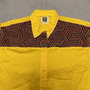 Vintage My Name Is Panama Shirt Mens XL Yellow Mola Embroidery Tribal Festival